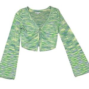 NWOT American Eagle Y2K Flare Sleeve Knit Top Sz M Green Fairy Ring Dopamine